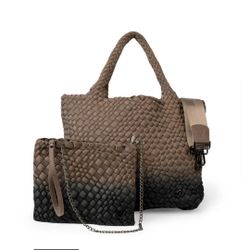 PreneLOVE LONDON LARGE WOVEN TOTE - OMBRE BLACK (Brown To Black) New With Tags