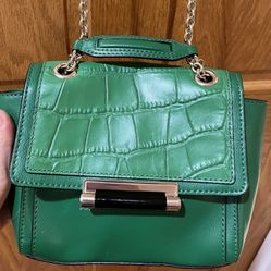 DVF Green Leather Crossbody Bag with Chain Strap