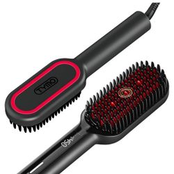 TYMO Hair Straightener Brush - Upgraded Ionic Plus Straightening Brush with Dense Bristles, 16 Temps, Dual Voltage | Ceramic Hot Comb for Women | Flat