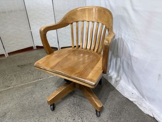 Wooden Slatted Spindle Back Banker’s Swivel Chair