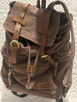 Vintage Brown Canvas & Leather Accent Rucksack Backpack