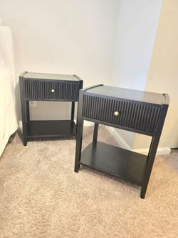 Pair of Black Mid-Century Modern Fluted Nightstands