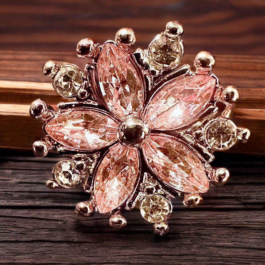 Brand new big pink flower statement ring on silver band