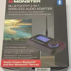 Monster 2-in-1 Bluetooth Wireless Audio Adapter Transmitter/Receiver( Brand NEW) /(#946)