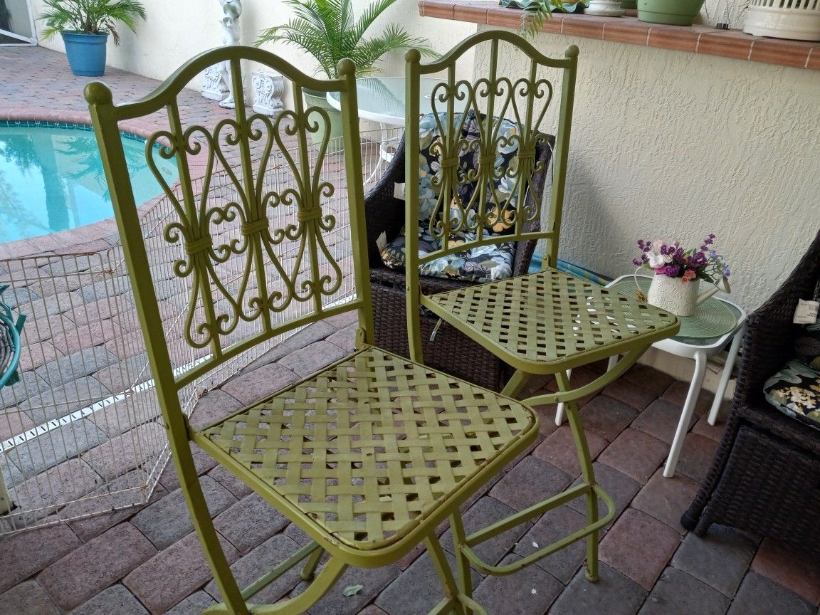 Two Left. Wrought Iron Folding Bar Height Chair  Multi Use  Had Plant Holder Can Be Repainted  35 Obo Both