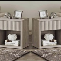Set of 2 Nightstands with Drawer Storage Fluted Bed Side Table End Table Large Modern Wide Bedside S