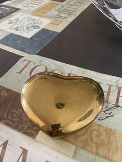 Vintage Mid Century Brass Heart Shaped Lidded Trinket Box Aged Patina Keepsake