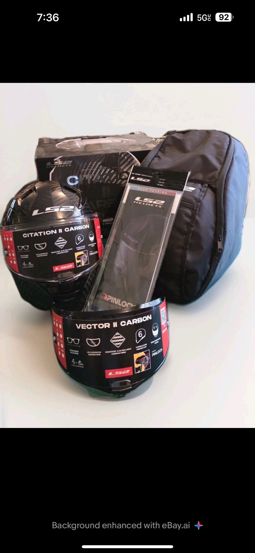 LS2 Citation II Carbon Fiber Full Face Motorcycle Helmet Gloss Carbon Large