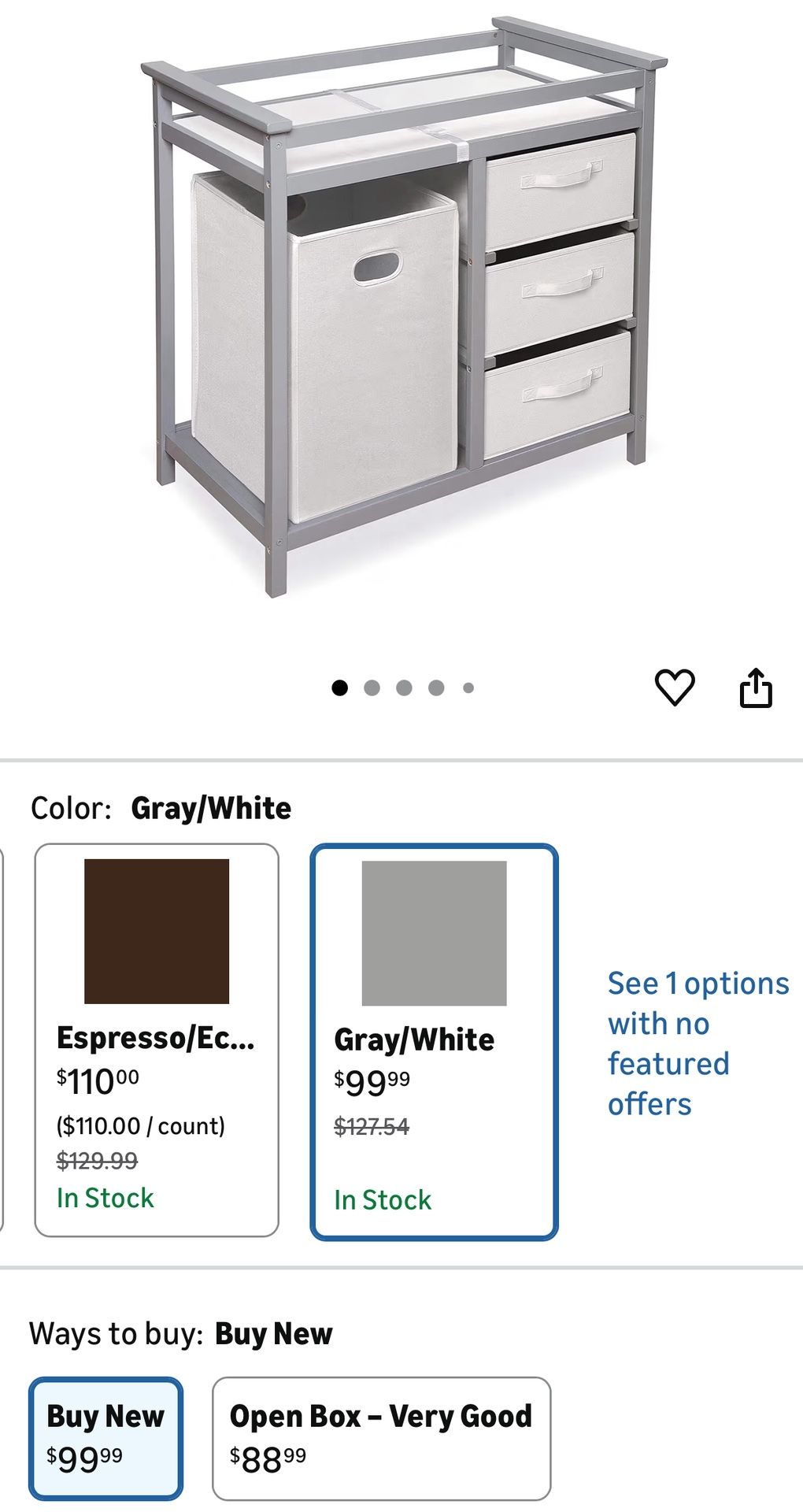 Gray/White Changing Table with Drawers – Brand New, Unopened