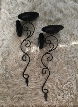 22” Black Pillar Candle Sconces; Pair