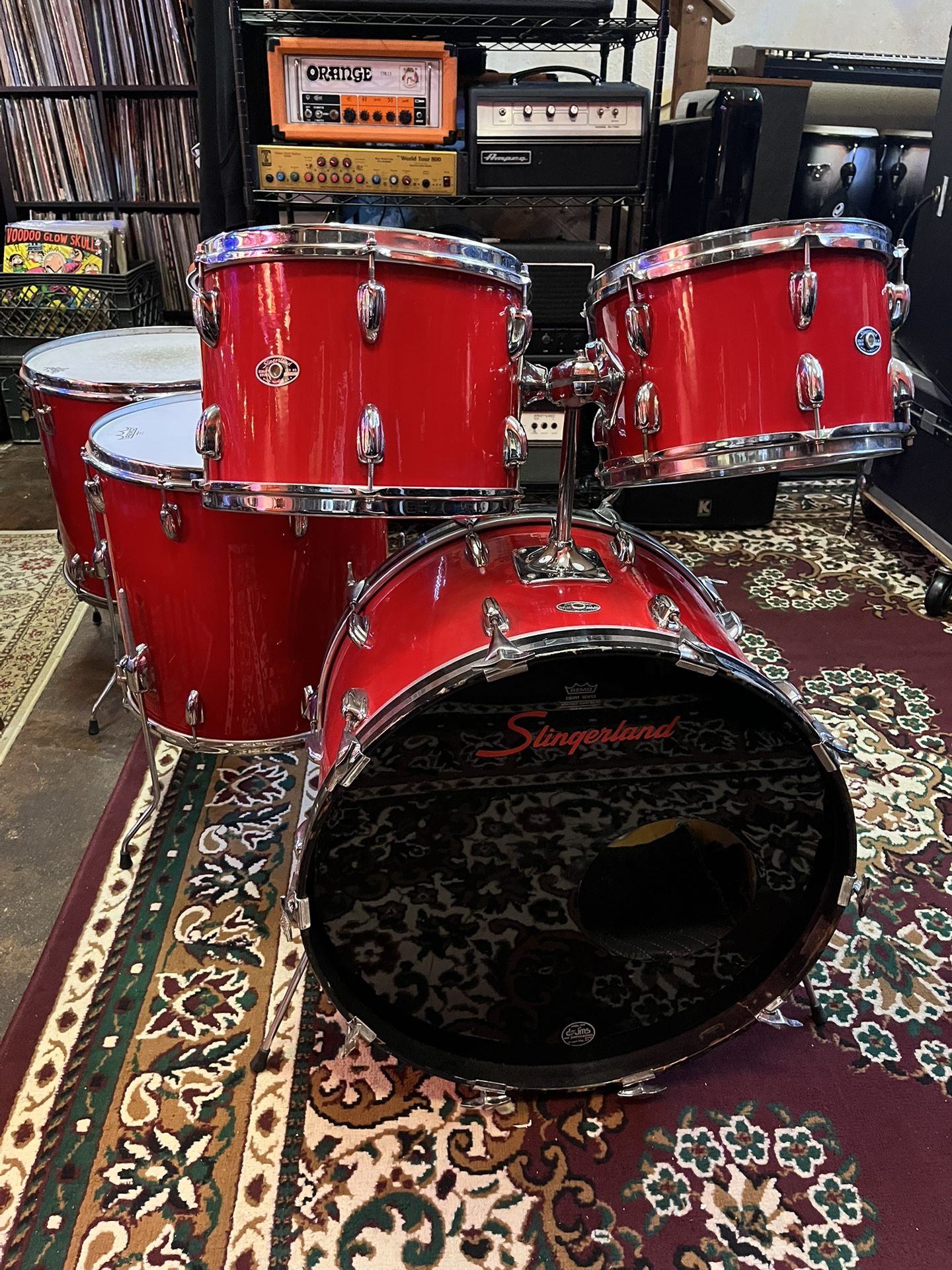 Slingerland 70’s Red Pearl Drum Set, Real Rock n Roll History