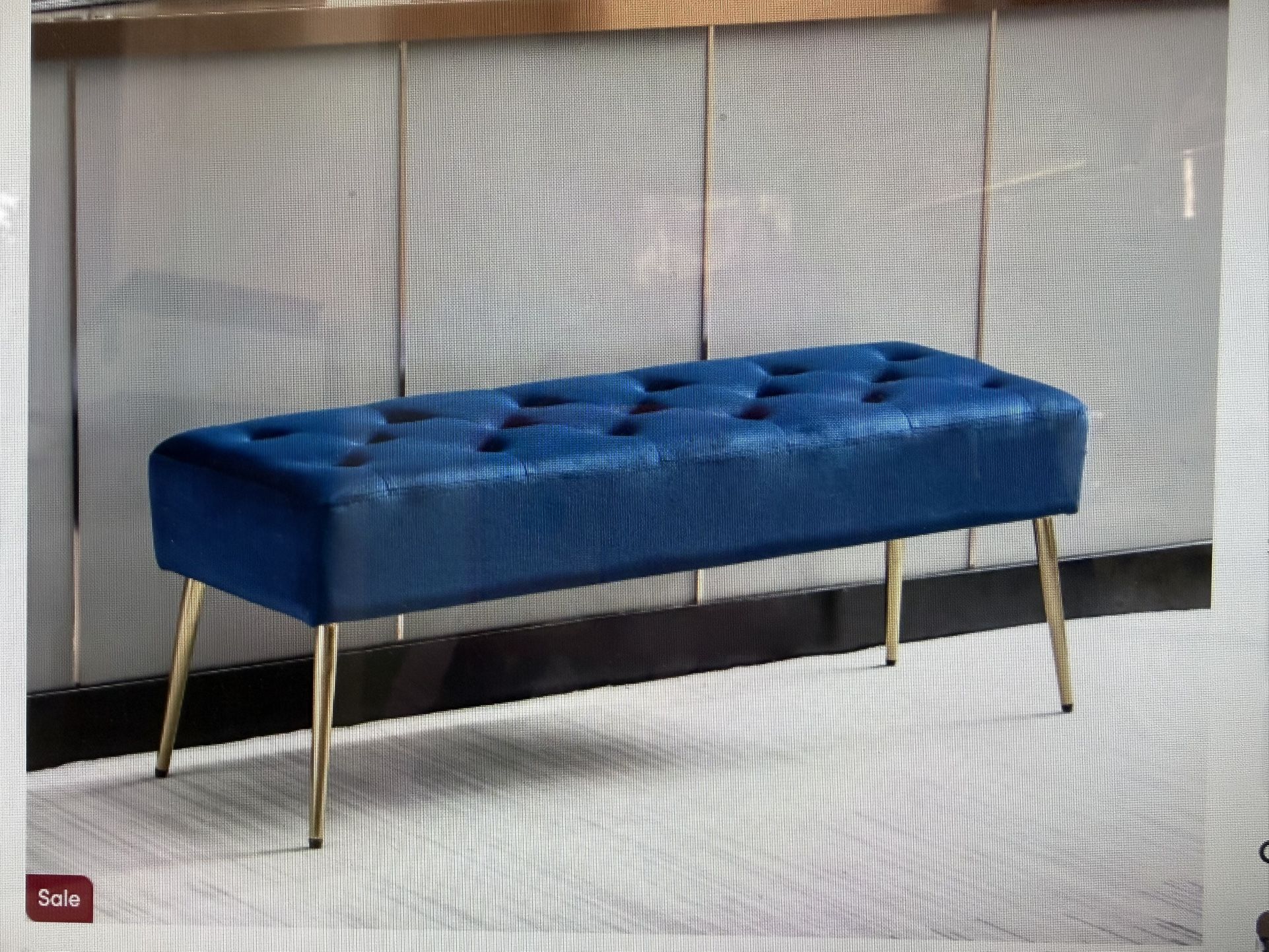 Tufted Velvet Bench With Gold Metal Legs