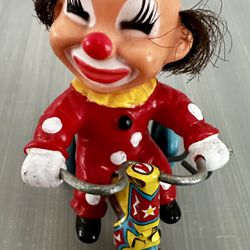 Vintage Clown on Bicycle Trike Suzuki Mechanical Tin Wind Up Toy Working Japan