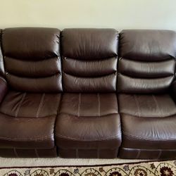 Brown Faux Leather Reclining Sofa Set - Great Condition!