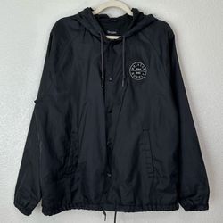 Brixton Men's Black Button Down Windbreaker/Rain Hoodie Jacket