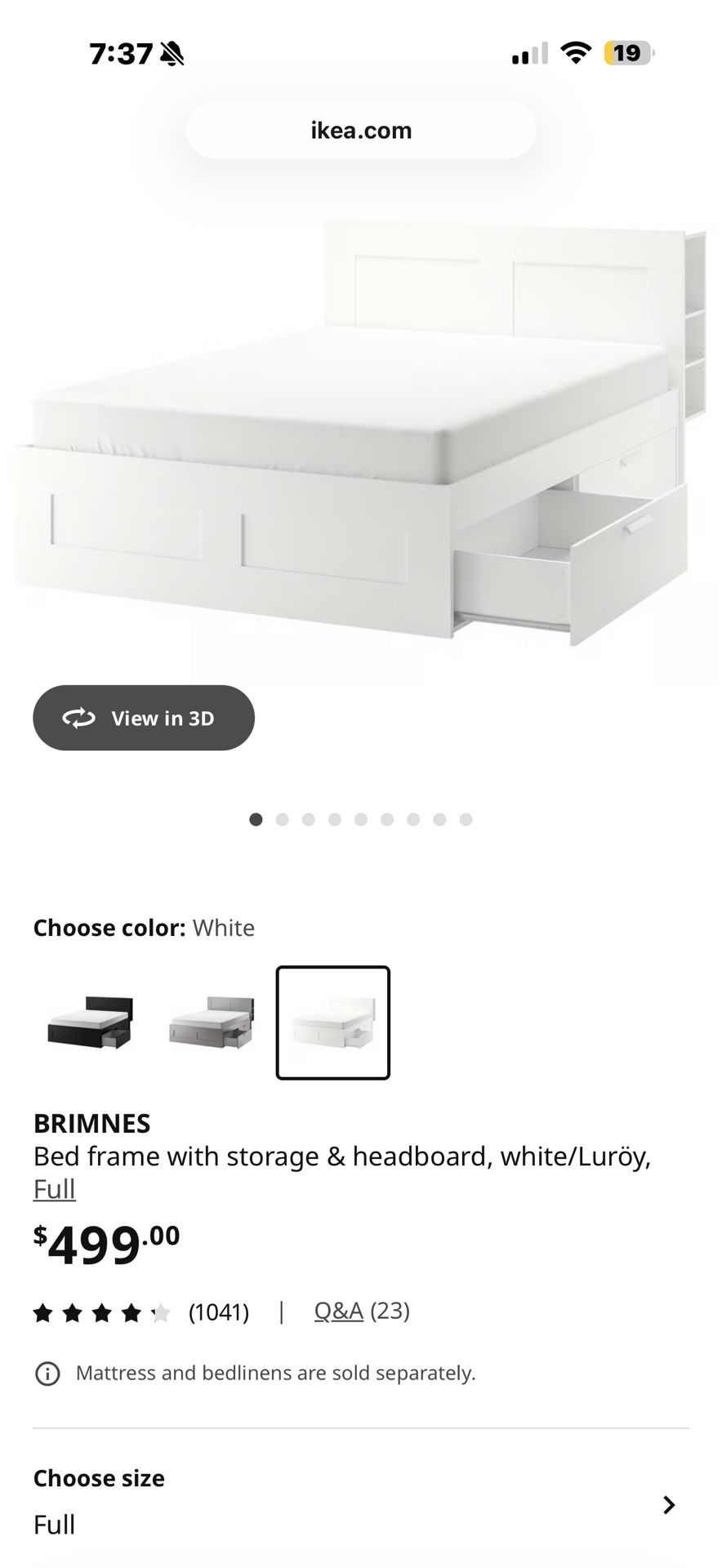 IKEA Storage Bed 4 Drawer With Bookshelf Headboard