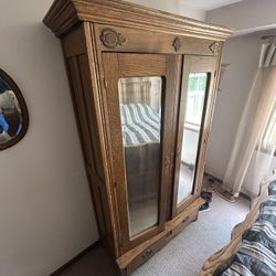 Antique Mirrored Armoire. Cabinet 