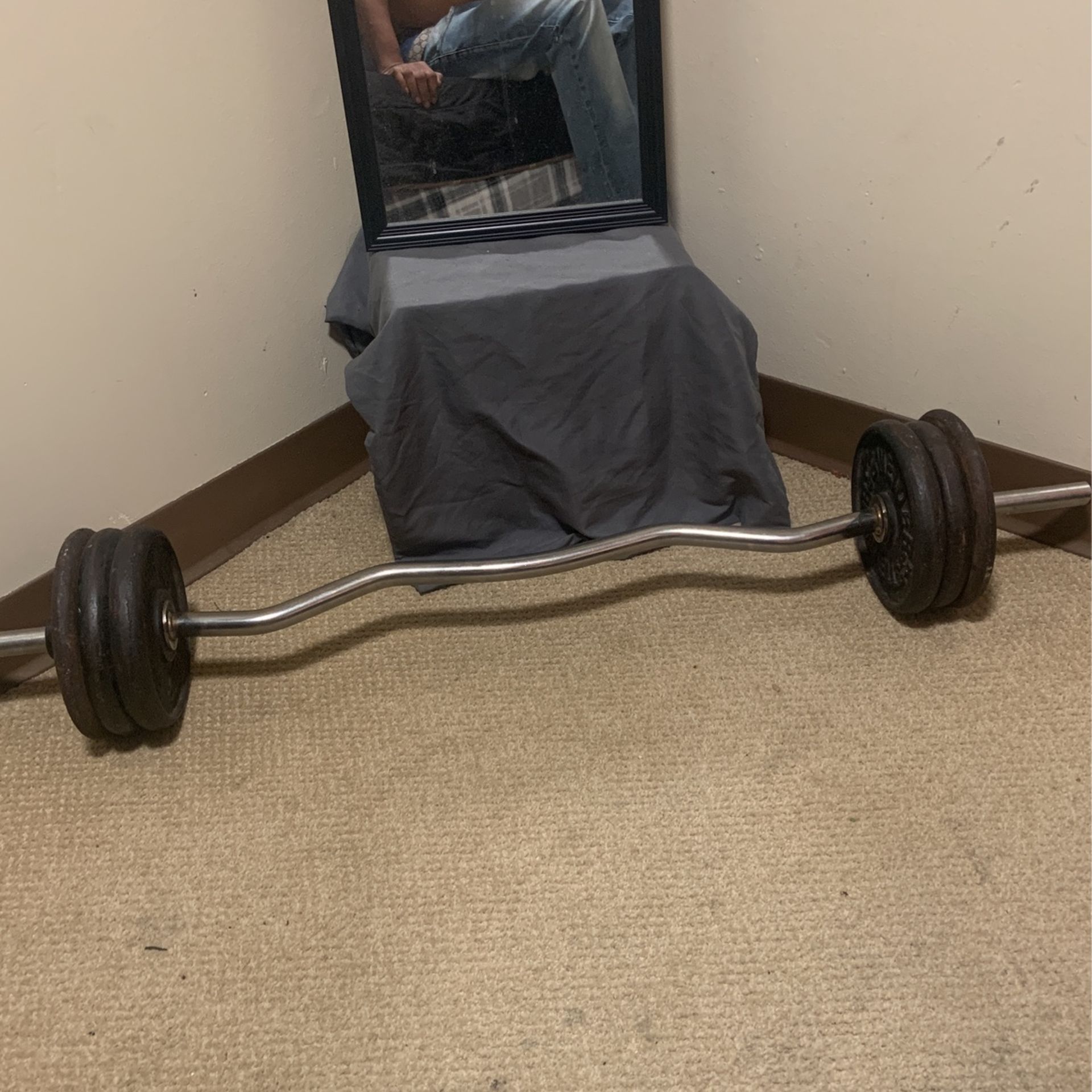 Curl Bar With 6 10lb Plates