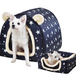Dog Bed,2 Ways to Use,Indoor Pet House with Fluffy Mat,Removable and Washable Cover,Splash-Proof House and Non-Slip Bottom,for Large Dogs(XL Star)