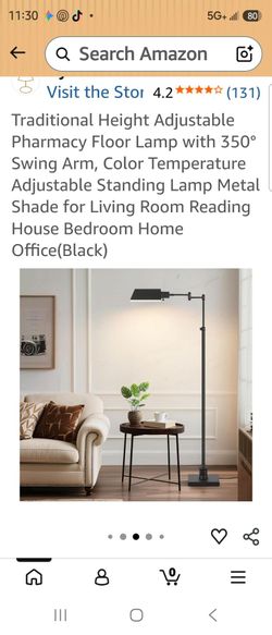 Traditional Height Adjustable Pharmacy Floor Lamp with 350° Swing Arm, Color Temperature Adjustable Standing Lamp Metal Shade for Living Room Reading