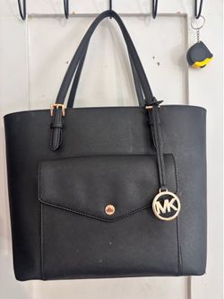 Black Michael Kors Tote Purse with Gold MK Charm