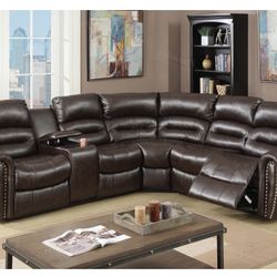 Brown Faux Leather Motion Sectional Sofa (Free Delivery)