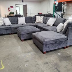MASSIVE PLUSH 9PC X-LRG SOFT CHARCOAL GRAY FABRIC SECTIONAL SOFA