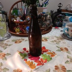 Vintage Amber Brown Glass Bottle With Cap