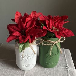 Chalk Painted & Distressed Mason Jar Vases 2 For $14