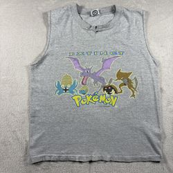 Vintage 1990 Pokemon Extinct Aerodactyl Kids S/M Gray Tank Top T Shirt #792