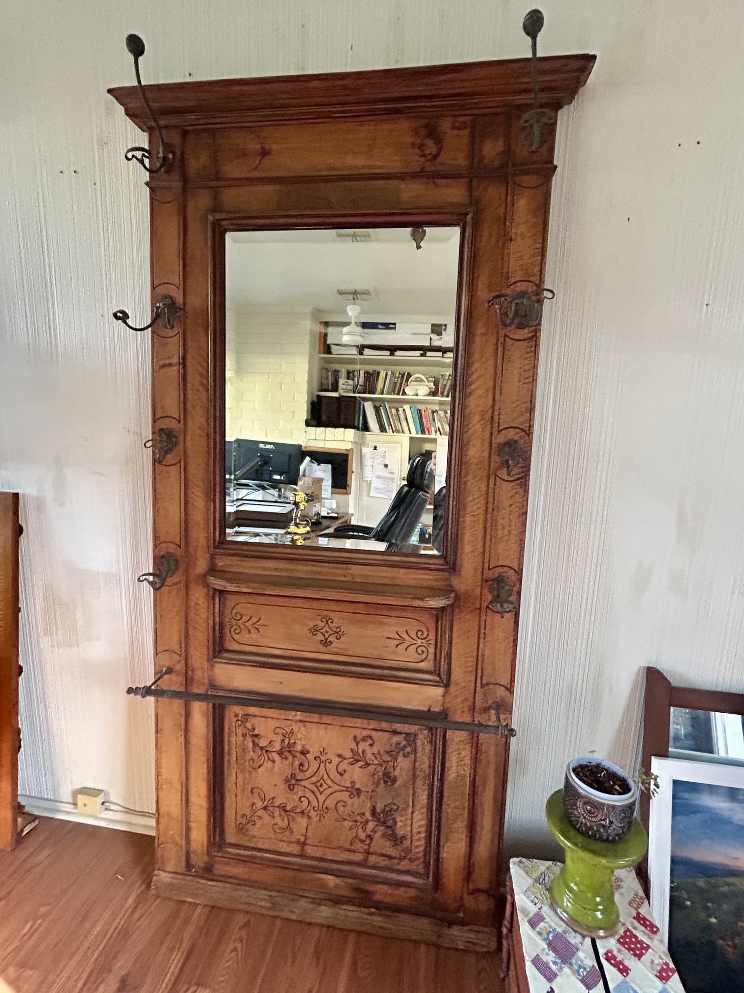 Beautiful Carved Wood Antique Hall Tree