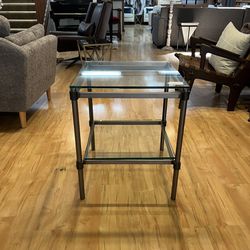 Two Tier Glass And Matte Chrome Side Table