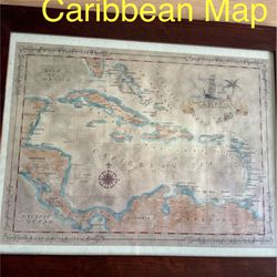 Art Wall- Caribbean & Antigua Island Maps Framed