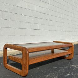 Vintage Coffee Table Smoked Glass And Oak By Mersman