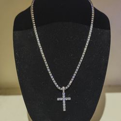 3mm 24inch Tennis Chain With Cross Pendant