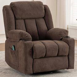 NEW-Rocker Swivel Recliner Chair for Adults, Overstuffed Large Manual Recliner Glider with Massage and Heat, Comfy Soft Fabric Living Room Reclining S