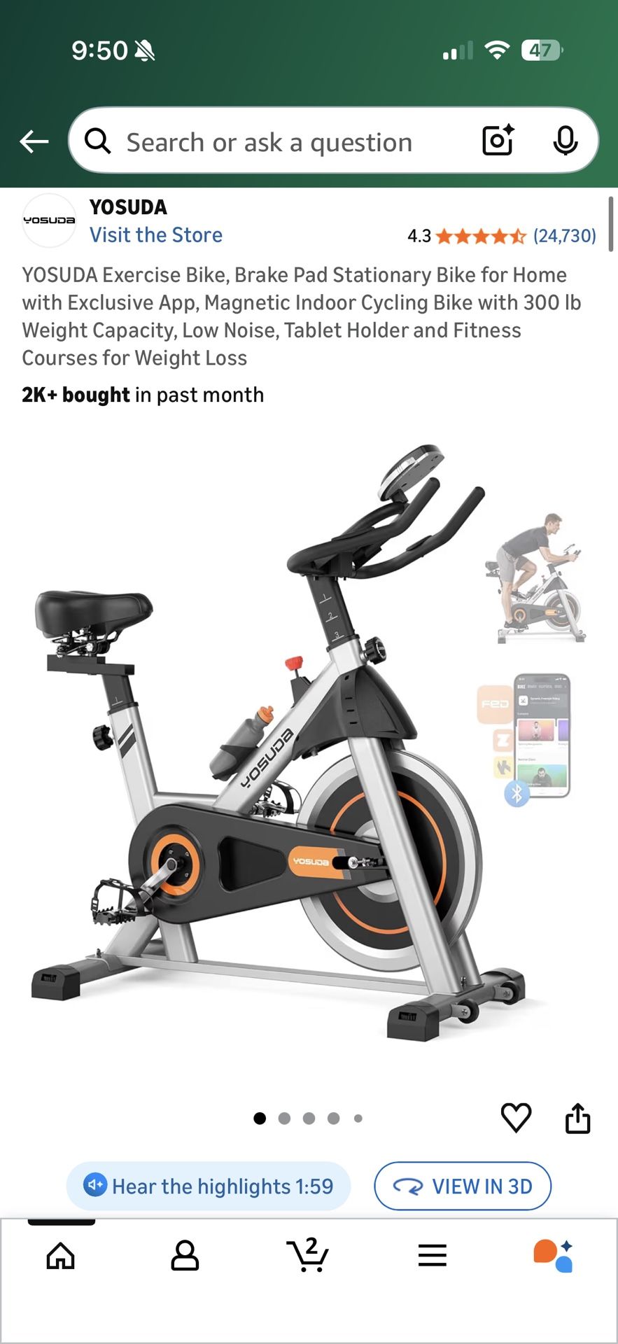 YOSUDA Exercise Bike, Brake Pad Stationary Bike for Home with Exclusive App, Magnetic Indoor Cycling