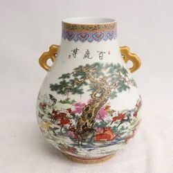 Vintage Chinese famille rose porcelain handled jar