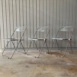 Set Of Vintage Clear Acrylic And Chrome Italian Mid Century Modern Folding Chairs