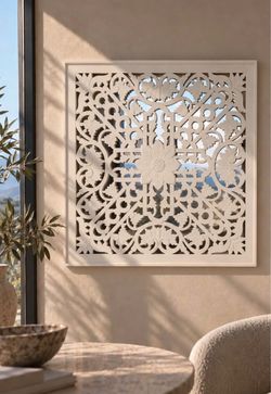 Beautiful Pottery Barn Modern Wooden Accent Mirror With White Painted Finish 24" x 24"