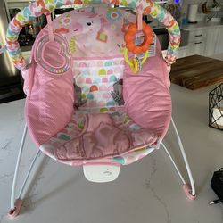 Bright Starts Vibrating Infant Baby Bouncer with Toys, Fantasy with fantasy unicorn