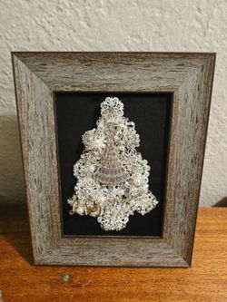 Framed Handcrafted Christmas Tree Art Piece Sparkling Vintage Costume Jewelry BEAUTIFUL