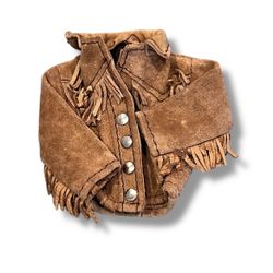 Vintage Brown REAL Suede Leather FRINGE Jacket Ken Fashion Doll Barbie Unisex