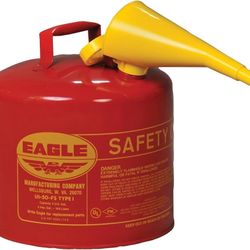 Eagle 5 Gallon Type I Red Safety Gas Can Flame Arrester Self-Closing Lid F15 Funnel Galvanized SteeL