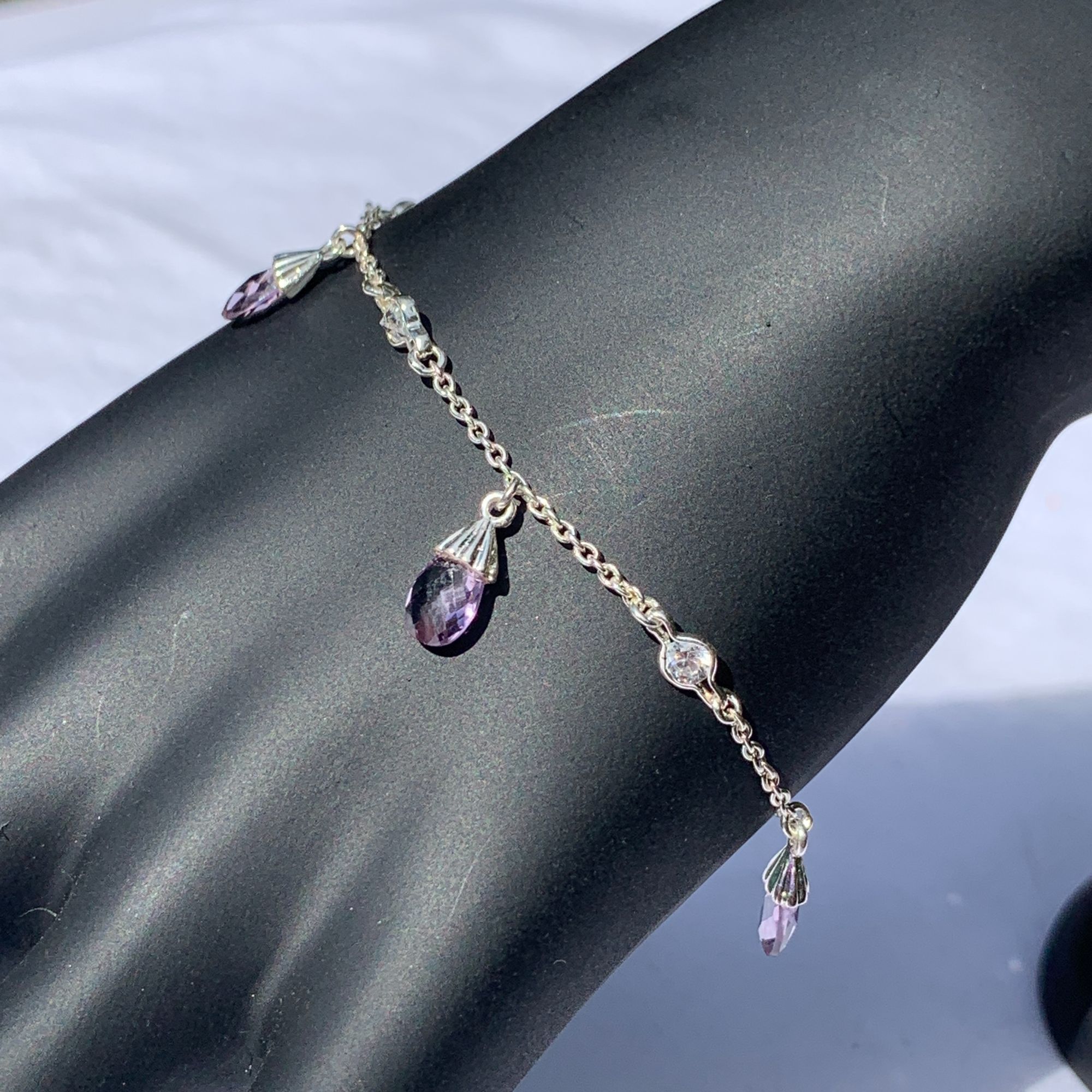 Women's Small Charm Bracelet with Purple and Cubic Zirconia Accents