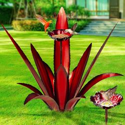 29.5" Metal Agave Plants Yard Art for Hummingbird Feeder Outdoor Decor, Large Tequila Rustic Sculpture, Outdoor Bird Bath Home Décor, Outdoor Patio La