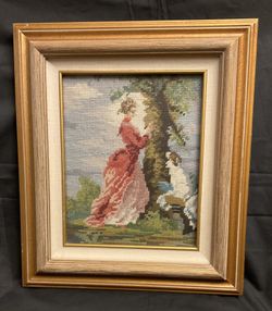 Vintage- Beautiful Needlepoint Handmade - Lady & Dog