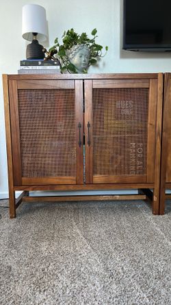 Three Warwick 2 Door Cabinet Brown - Threshold™: Transitional Style, Adjustable Shelves, Wood Veneer Finish