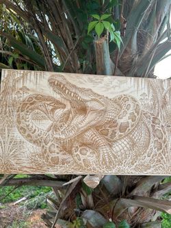 Snake vs Alligator Laser Engraved Wood Art