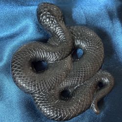 Silver Obsidian Snake Figurine 